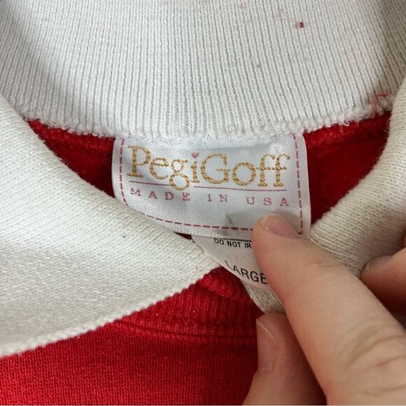 Pegi Goff Vintage Red Reindeer Collared Sweatshirt Pullover Sweater Womens Large - Picture 3 of 5